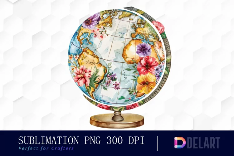 Floral Globe Watercolor Clipart