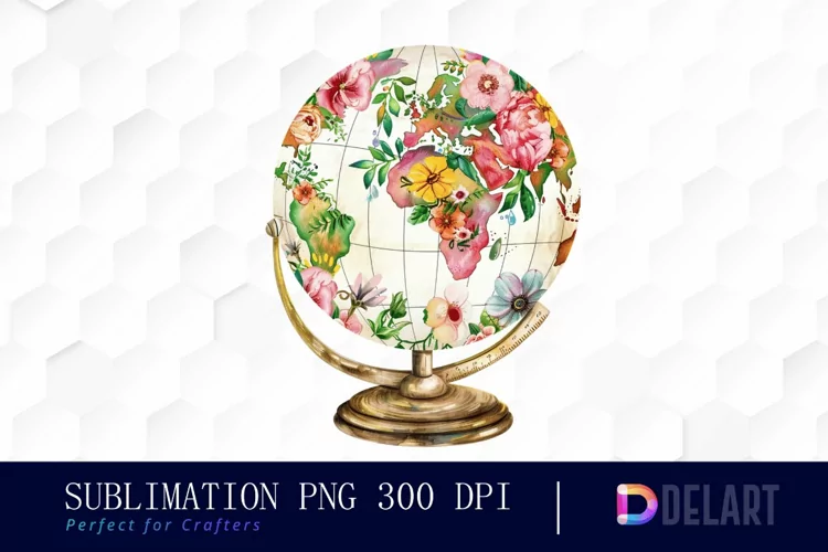 Floral Globe Watercolor Clipart