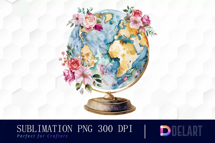 Floral Globe Watercolor Clipart