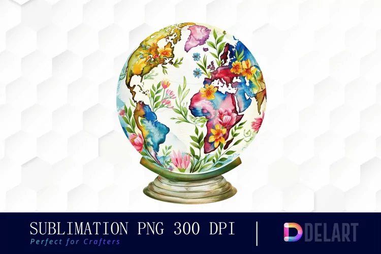 Floral Globe Watercolor Clipart