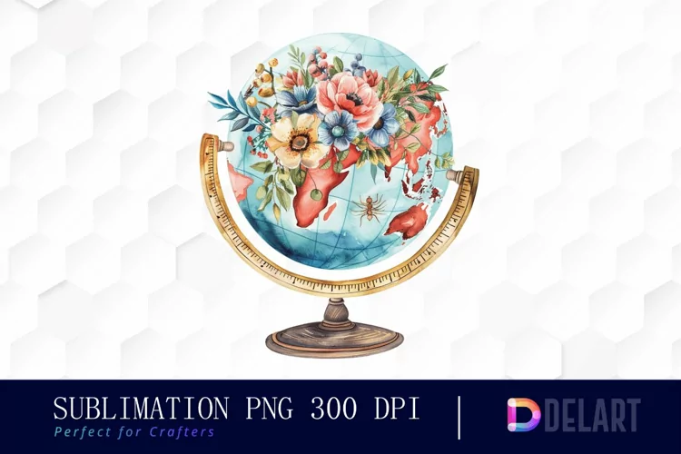 Floral Globe Watercolor Clipart