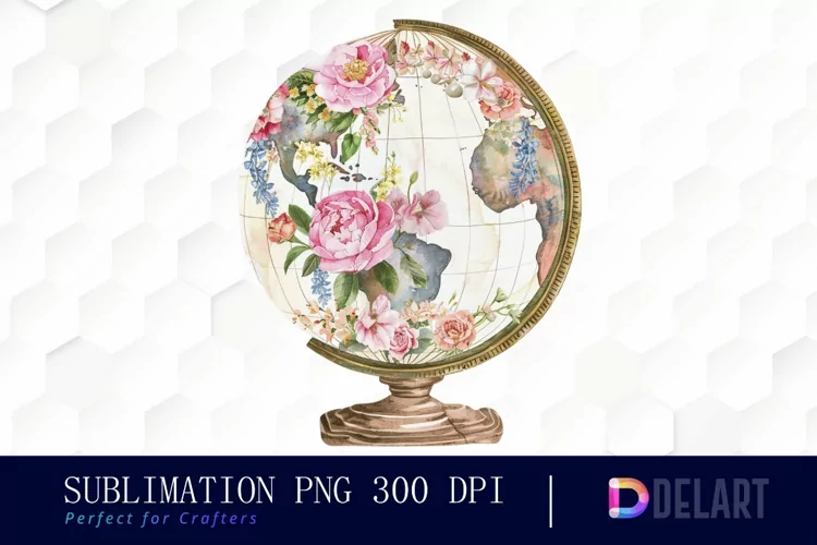 Floral Globe Watercolor Clipart