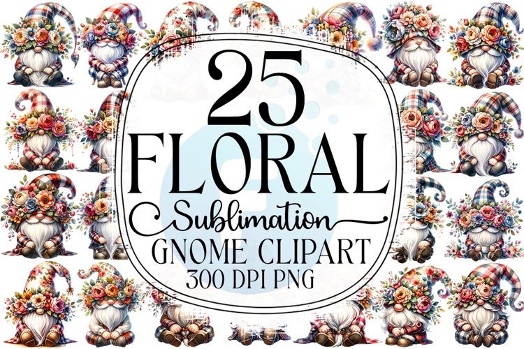 Floral Gnome Sublimation - Clipart PNG Bundle