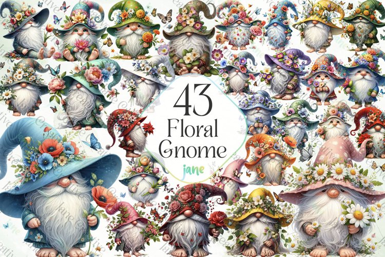 Floral Gnomes Sublimation Bundle example image 1