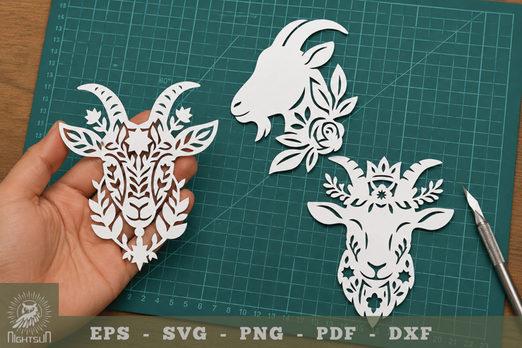 Floral Goat Paper Cutting Craft SVG