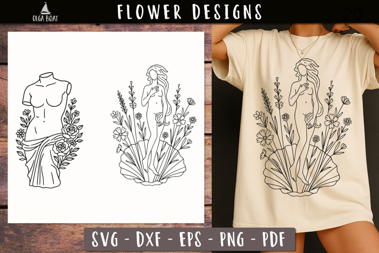 Floral Goddess Line Art SVG Boho Venus print