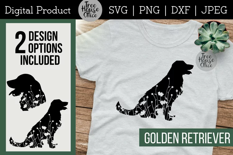 Floral Golden Retriever SVG, Golden Retriever with Flowers