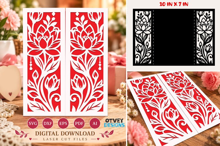 Floral Greeting card Papercut| Floral cards SVG example image 1