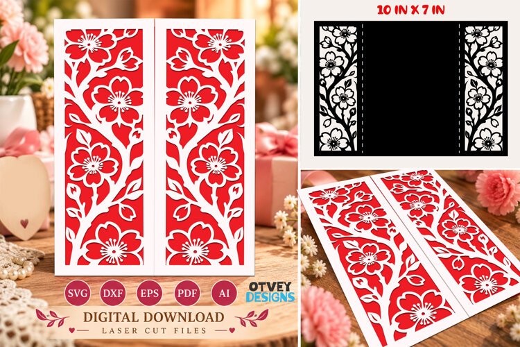 Floral Greeting card Papercut| Floral cards SVG example image 1