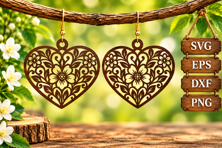 Floral Heart Earring Valentine Lace Mandala Swirl Laser SVG