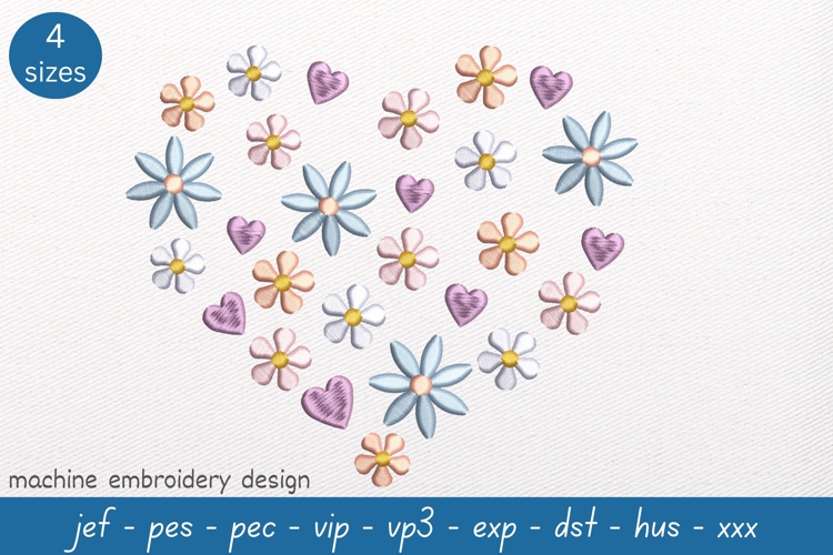 Floral Heart Embroidery Design - Machine Embroidery Pattern