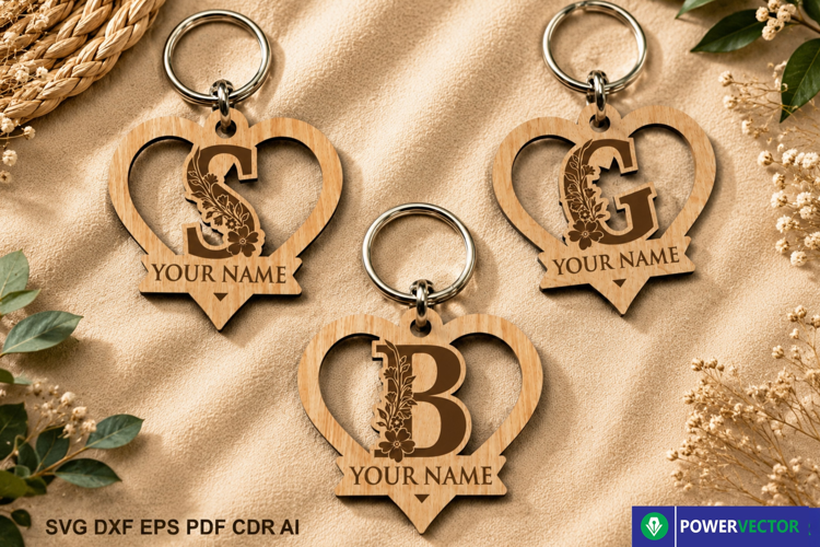 Floral Heart Monogram Keychain SVG | Personalized Charms