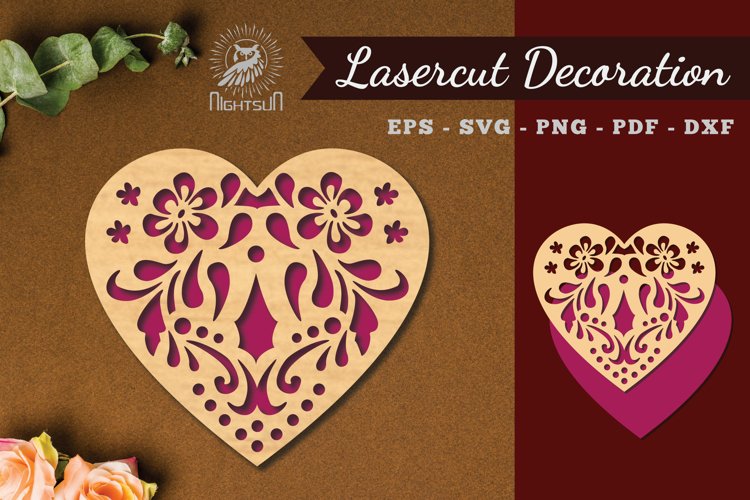 Floral Heart Laser Cut Decoration example image 1