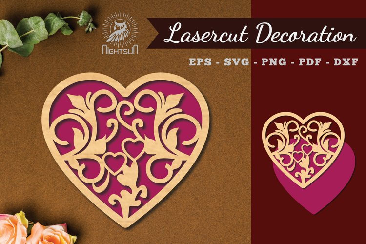 Floral Heart Laser Cut Decoration example image 1