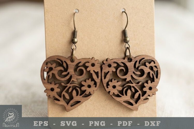 Floral Heart Lasercut Earrings 1 example image 1