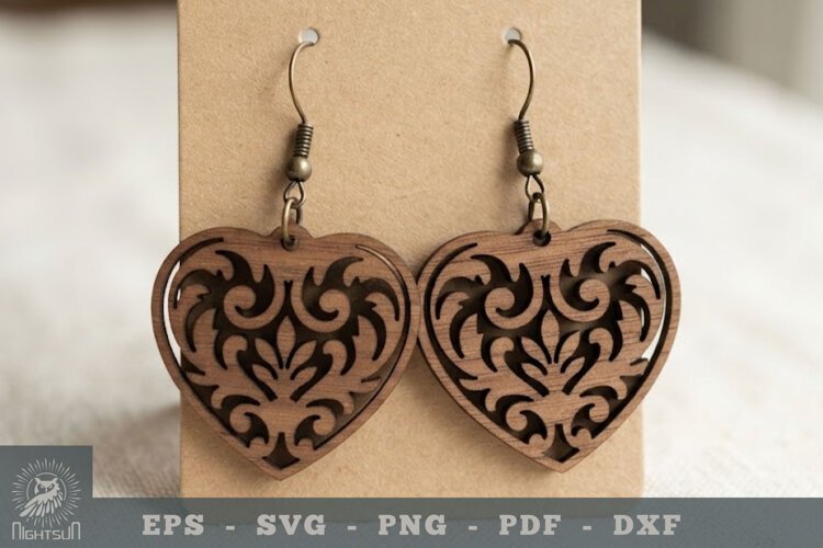 Floral Heart Lasercut Earrings 3 example image 1