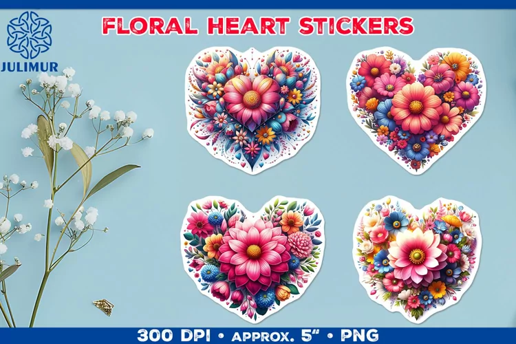 Charming Floral Heart Stickers for Scrapbooking & Crafts