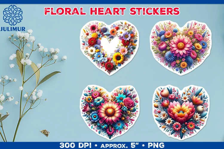 Charming Floral Heart Stickers for Scrapbooking & Crafts