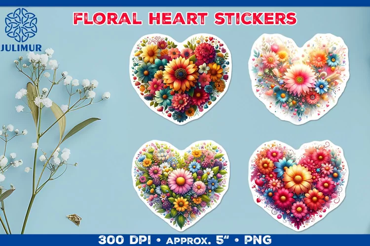Charming Floral Heart Stickers for Scrapbooking & Crafts