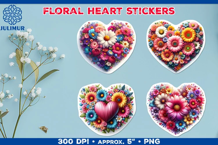 Charming Floral Heart Stickers for Scrapbooking & Crafts