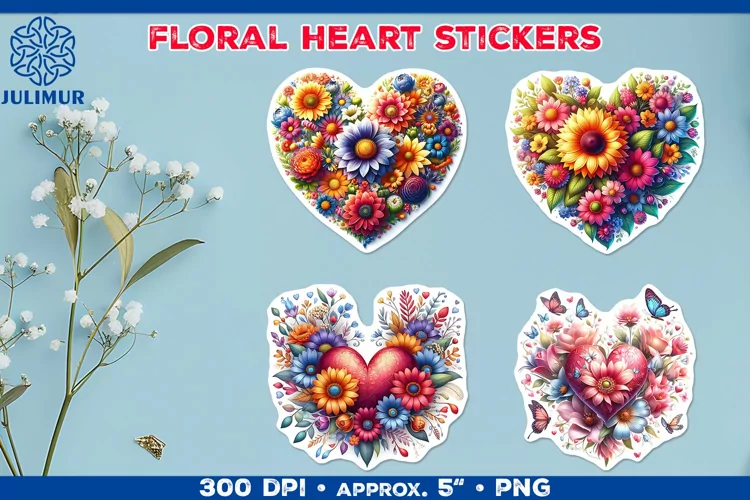 Charming Floral Heart Stickers for Scrapbooking & Crafts