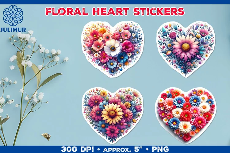 Charming Floral Heart Stickers for Scrapbooking & Crafts