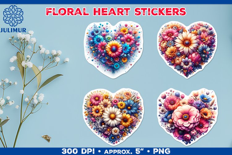 Charming Floral Heart Stickers for Scrapbooking & Crafts example image 1