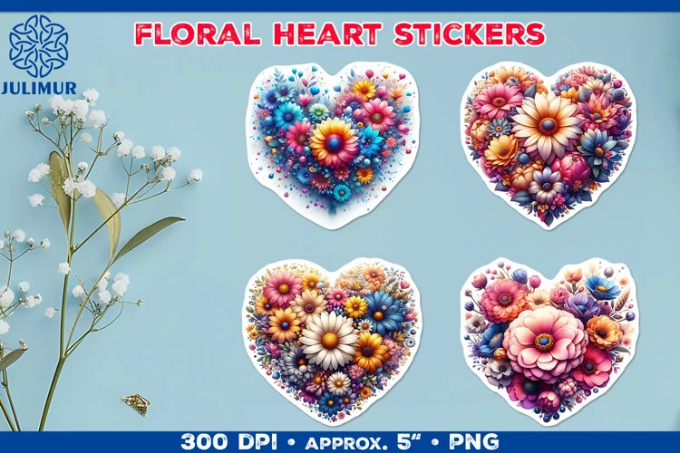 Charming Floral Heart Stickers for Scrapbooking & Crafts
