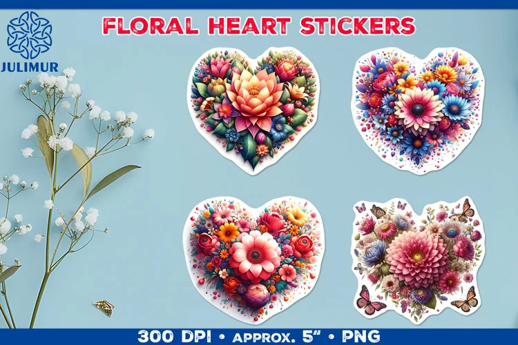 Charming Floral Heart Stickers for Scrapbooking & Crafts