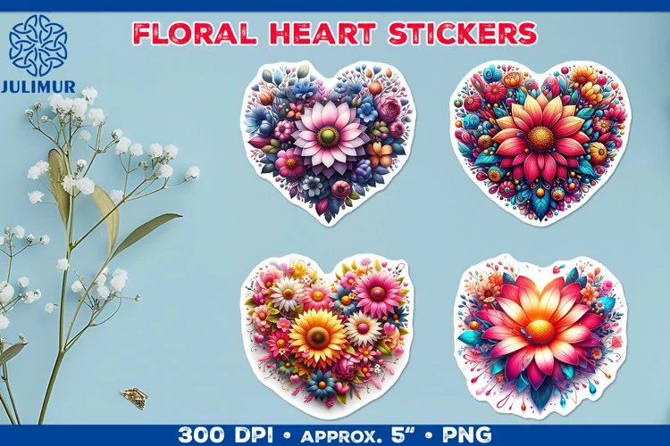 Charming Floral Heart Stickers for Scrapbooking & Crafts