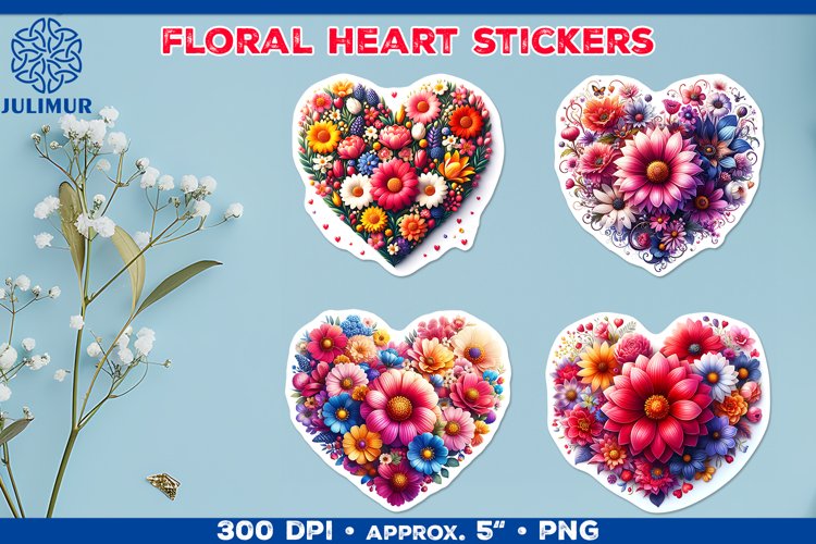 Charming Floral Heart Stickers for Scrapbooking & Crafts example image 1