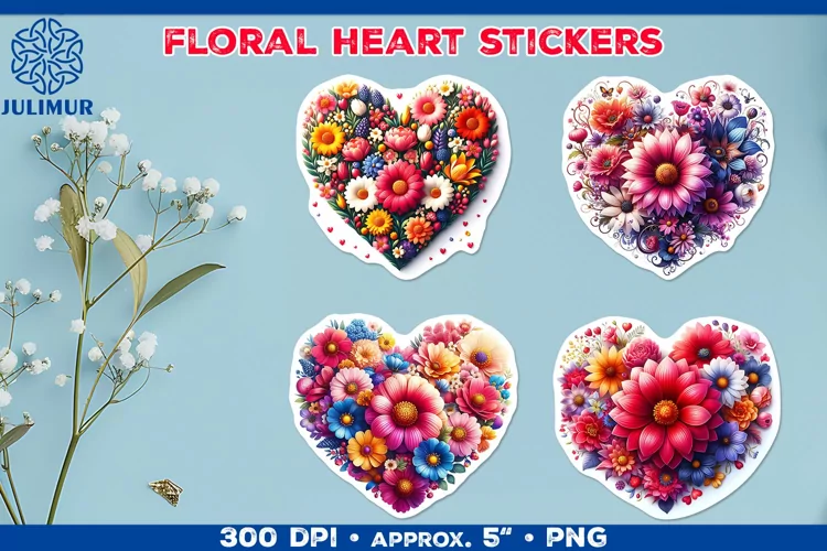Charming Floral Heart Stickers for Scrapbooking & Crafts