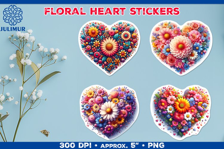 Charming Floral Heart Stickers for Scrapbooking & Crafts example image 1
