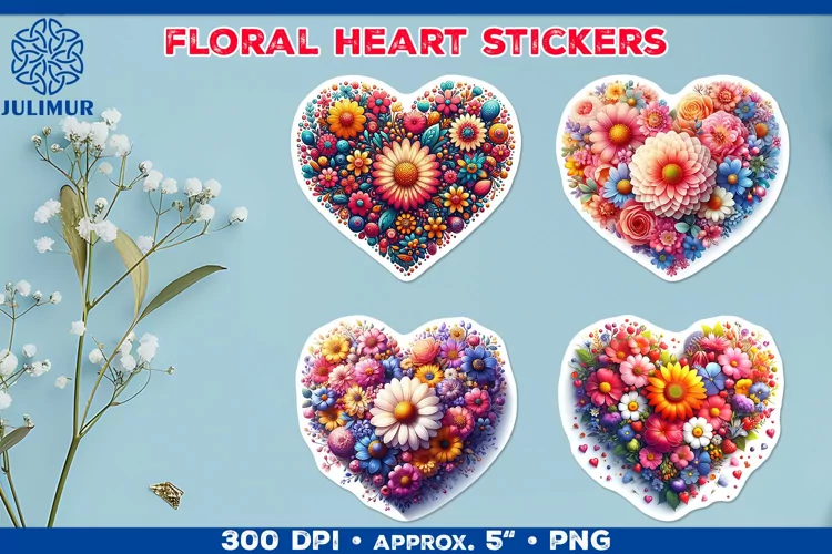 Charming Floral Heart Stickers for Scrapbooking & Crafts