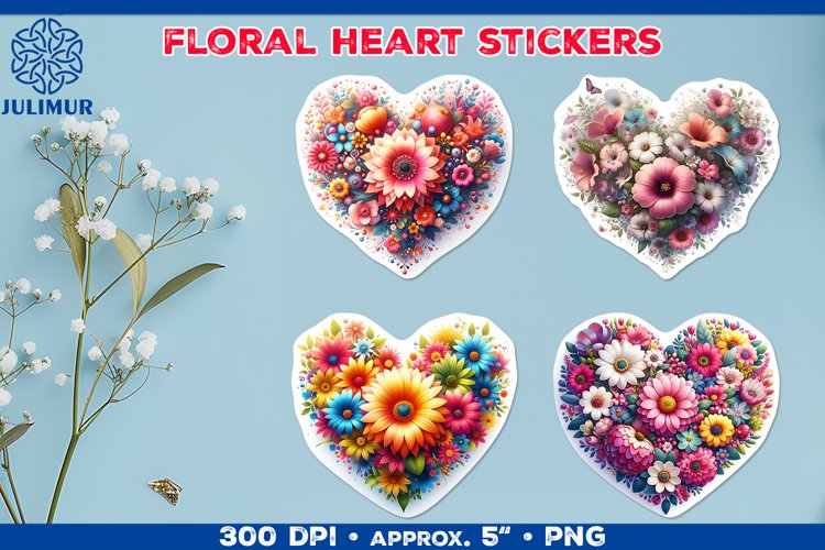 Charming Floral Heart Stickers for Scrapbooking & Crafts example image 1