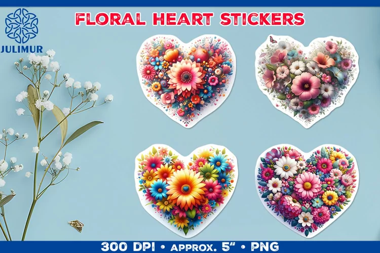 Charming Floral Heart Stickers for Scrapbooking & Crafts