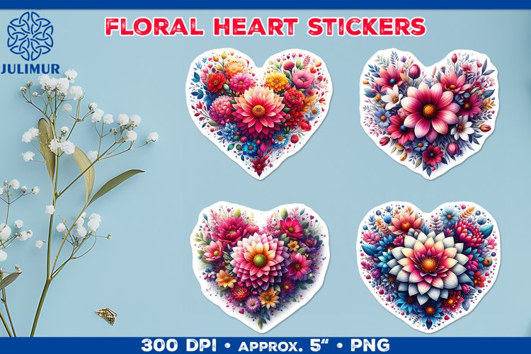 Charming Floral Heart Stickers for Scrapbooking & Crafts example image 1
