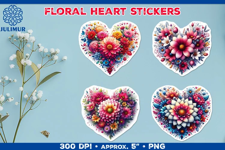 Charming Floral Heart Stickers for Scrapbooking & Crafts
