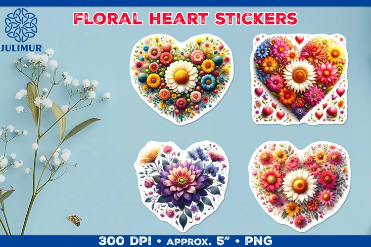 Charming Floral Heart Stickers for Scrapbooking & Crafts