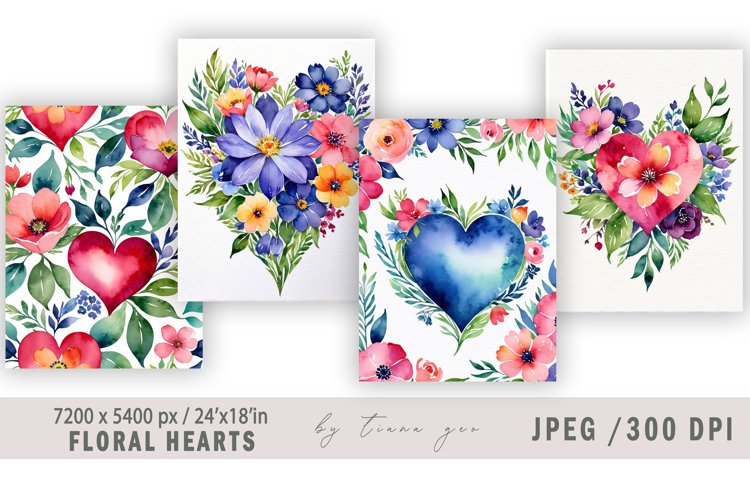 Watercolor floral heart illustrations for prints- 4 Jpeg