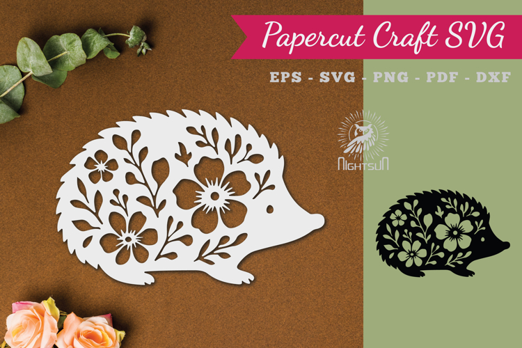 Floral Hedgehog Paper Cut SVG