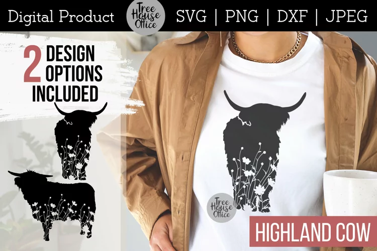 Floral Highland Cow, Highland Cow with Flowers, Cow Cut File