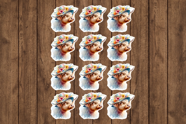 Floral Highland Cow Stickers - PNG Sticker Sheet