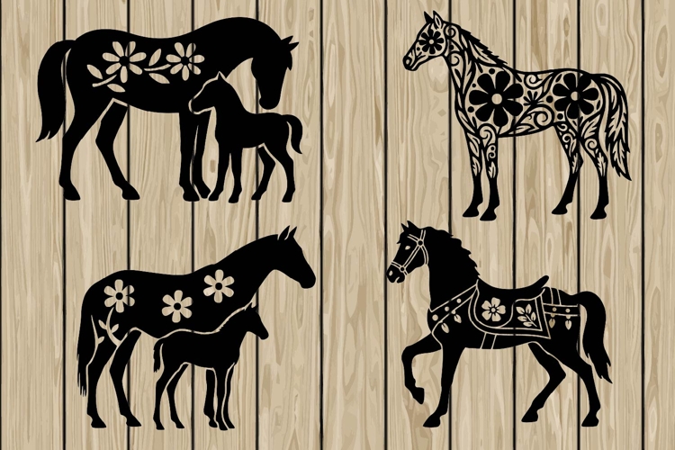 Floral horse stencil silhouette SVG