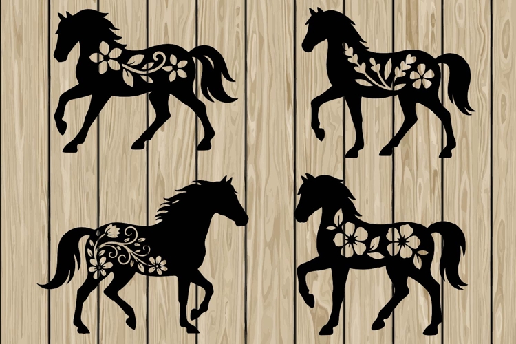 Floral horse stencil silhouette SVG