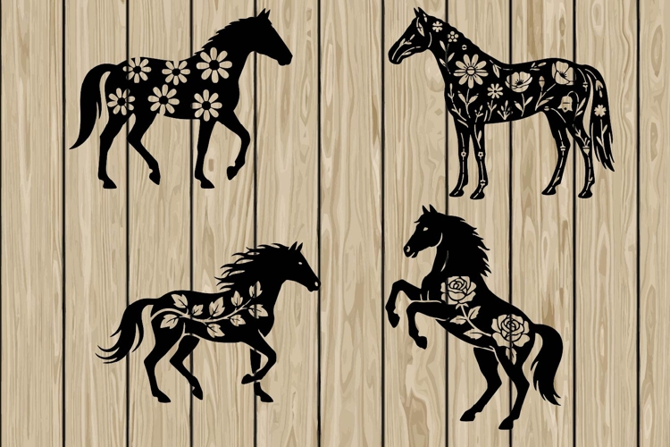 Floral horse stencil silhouette SVG