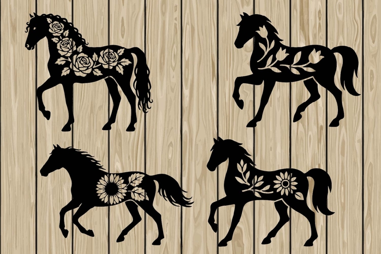 Floral horse stencil silhouette SVG