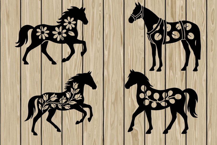 Floral horse stencil silhouette SVG