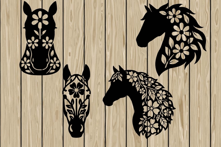 Floral horse head stencil silhouette SVG