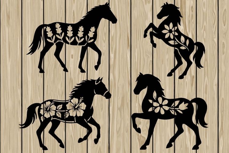 Floral horse stencil silhouette SVG